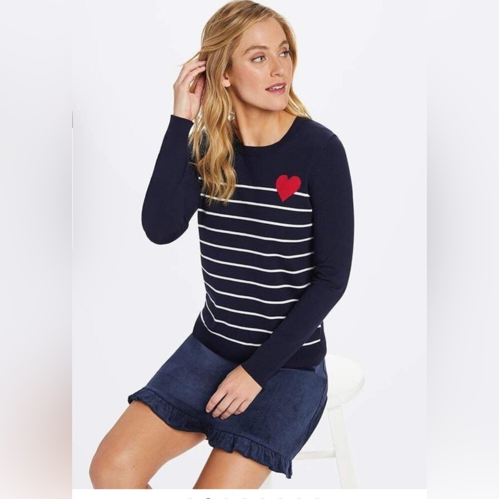 Draper James Navy Top with Red Heart and White Stripes